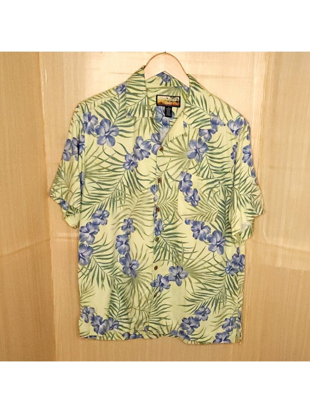 Havana Jacks Cafe  Green Blue Tropical Hawaiian Button Down Shirt Medium